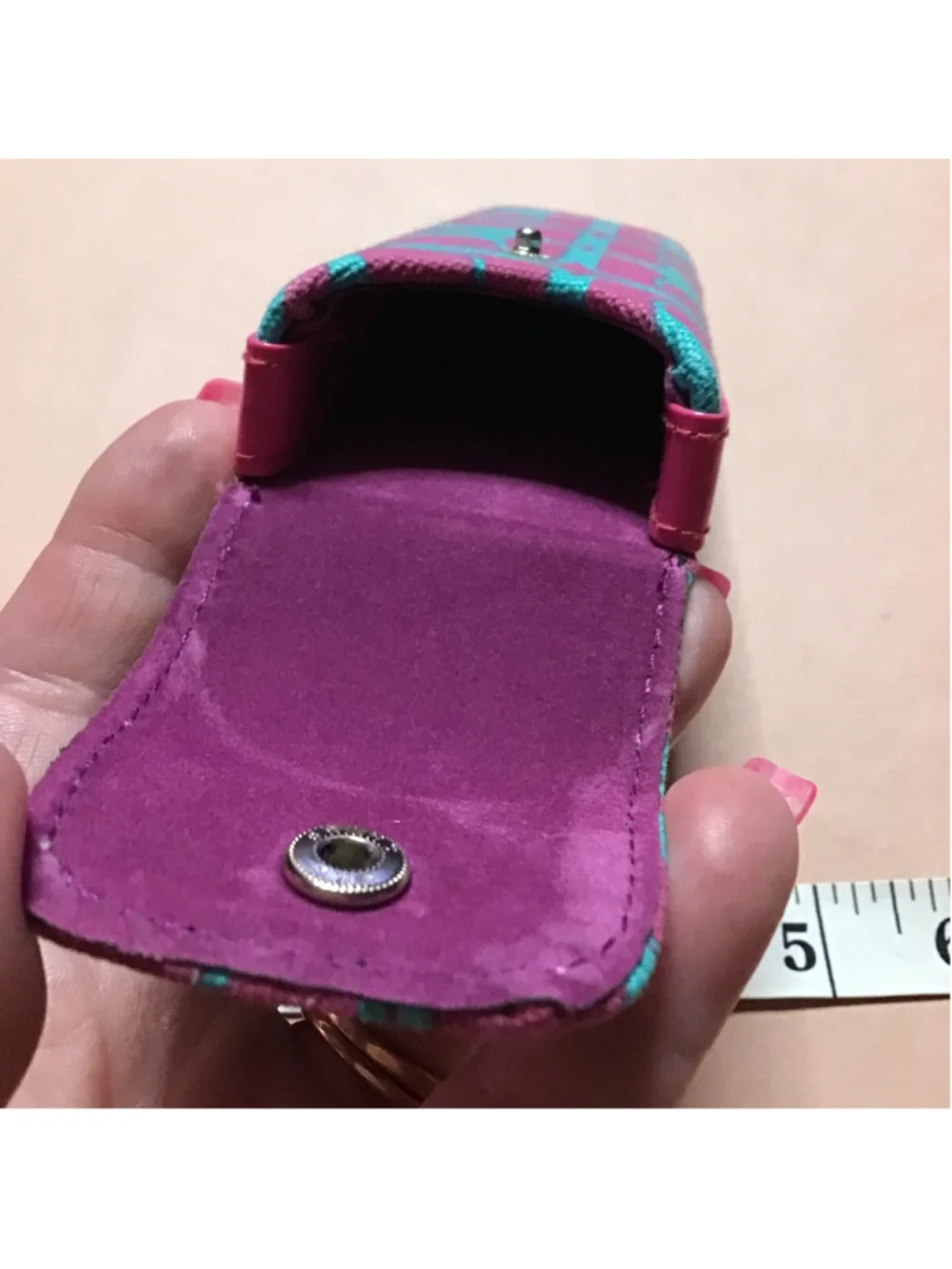 Pink Teal Patterned Glasses Case Velvety Interior
